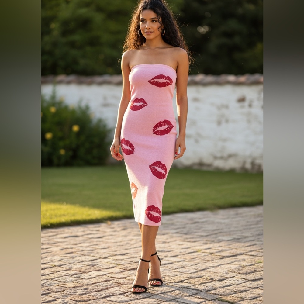 Madden Girl Pink print Strapless Dress Large New